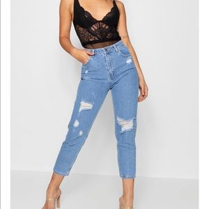 Boohoo High Waisted Distressed Mom Jeans